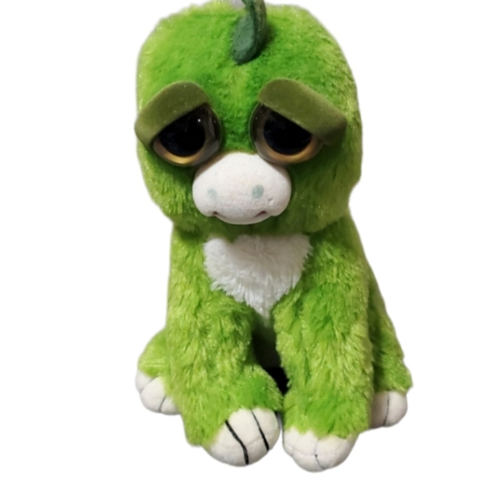 Fiesty pets face changing green dinosaur